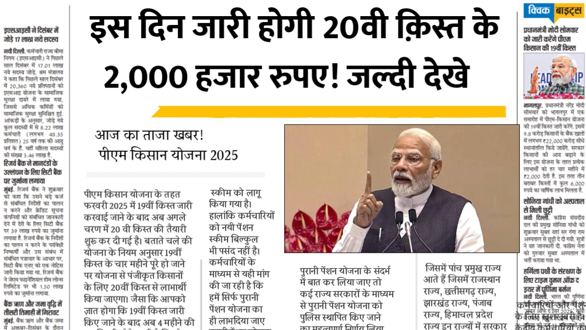 PM Kisan 20th Installment Date